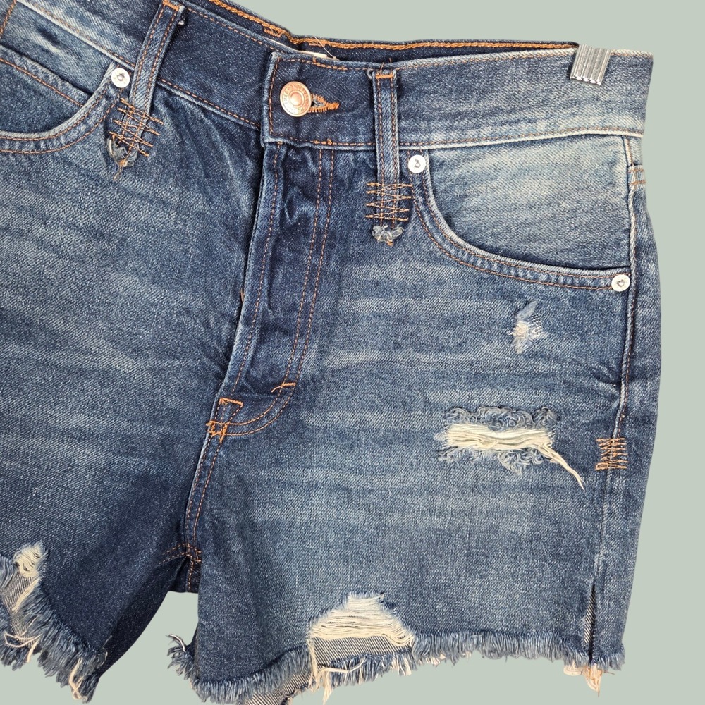We The Free Womens 27 Makai Cutoff Distressed Denim Shorts Blue High Rise